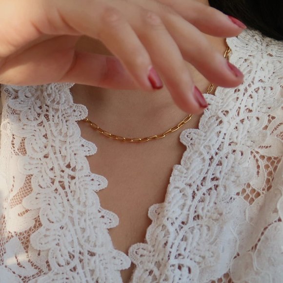 NEW 18K Gold Plated O Link Chain Paper Clip Necklace - Picture 3 of 10